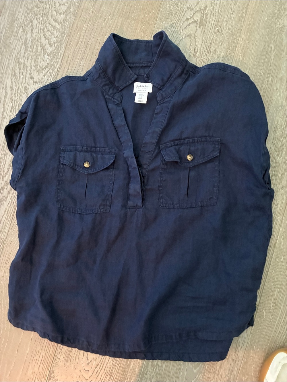 Nicole Miller Navy Popover Tunic with Button-Flap Pockets